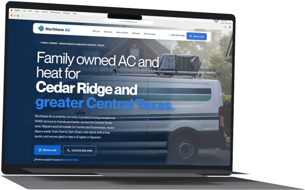 A website we built for an HVAC company, shown on a laptop