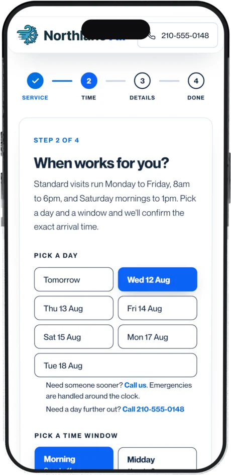 Booking system, step two: choosing a day and time window