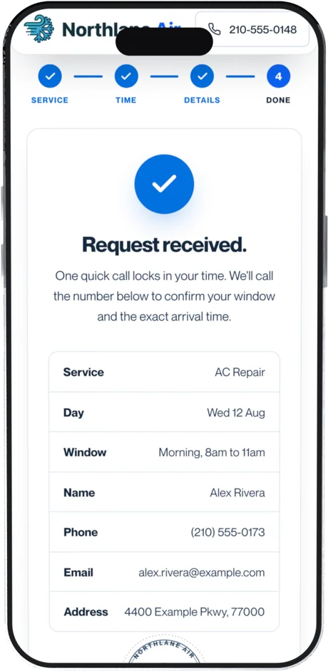 Booking system, step four: the confirmed booking